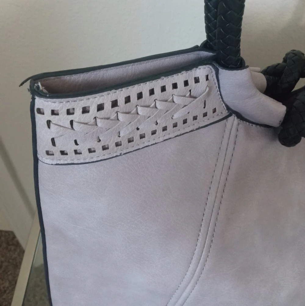 Vegan Leather Twist Knot Double Handle Women's Tote Bag Neutral Color - Picture 5 of 10